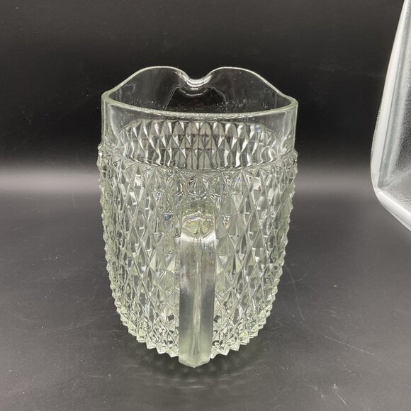 Vintage Indiana Glass Diamond Point Clear Pressed Glass Pitcher & 7 Tumbler Set - Picture 6 of 9